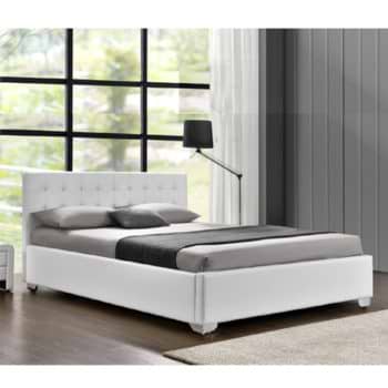 מיטה זוגית מעוצבת 140×190 בריפוד דמוי עור עם ארגז מצעים מעץ דגם לורי 140
