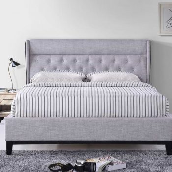 מיטה זוגית מעוצבת 160×200 בריפוד בד עם רגלי עץ דגם פיונה