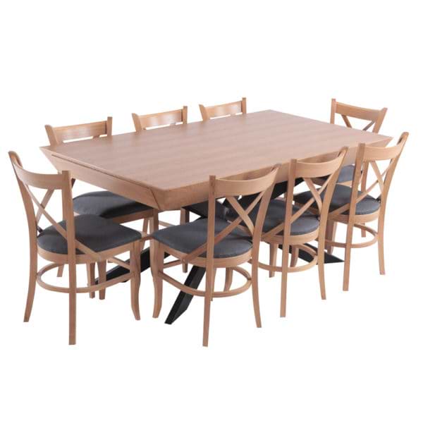 פינת אוכל מפוארת מעץ נפתחת 1.8-3.4 מ' עם שולחן רגל מתכת ו- 6 כסאות דגם ארבל