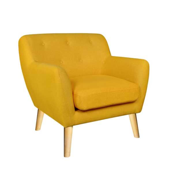 כורסא נוחה בעיצוב רטרו עם ריפוד בד צהוב-חרדל דגם קארין
