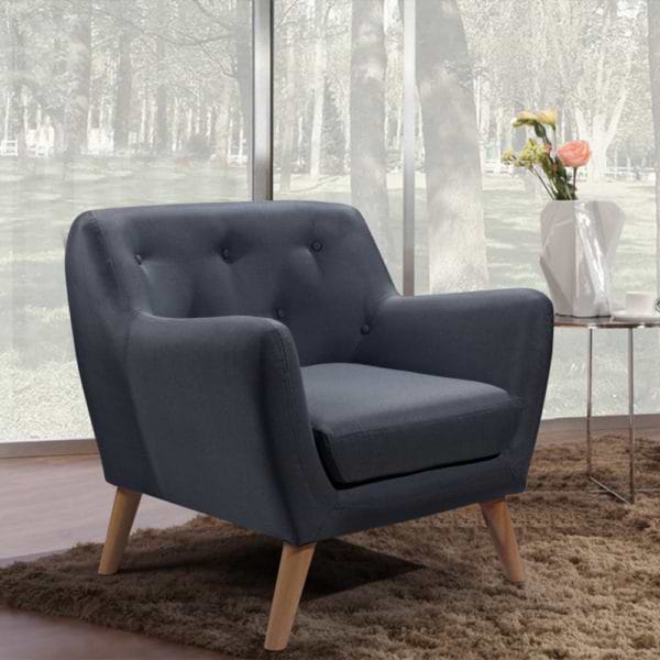 כורסא נוחה בעיצוב רטרו עם ריפוד בד אפור דגם קארין