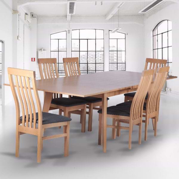 פינת אוכל נפתחת 1.6-2.7 מ' מעץ מלא משולב כוללת שולחן ו-6 כסאות דגם נדב