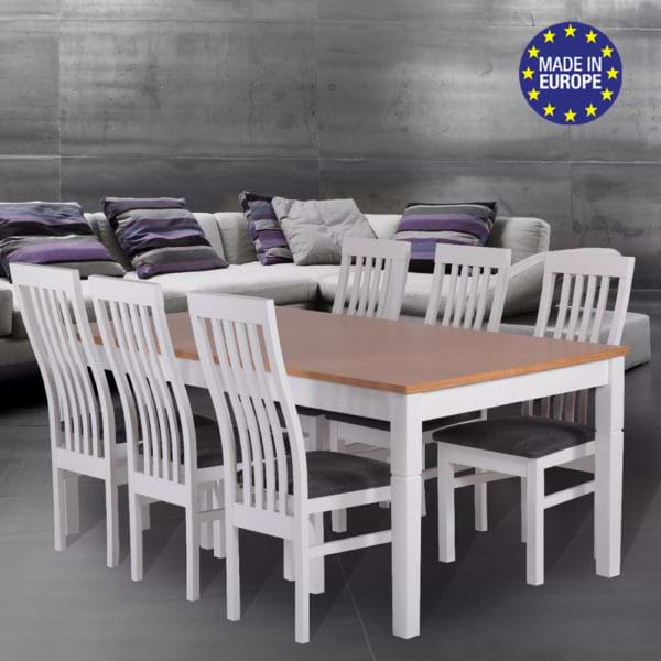 פינת אוכל נפתחת 1.8-2.4 מ' מעץ מלא משולב כוללת שולחן ו-6 כסאות דגם פראג