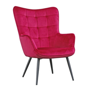 כורסא מלכותית מעוצבת עם רגלי עץ מלא וריפוד קטיפתי דגם בוסטון – ורוד-אדום