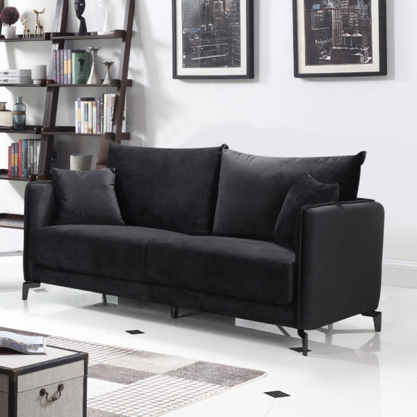 ספה דו מושבית בעיצוב מודרני מרופדת בד קטיפתי דגם קיטו-שחור