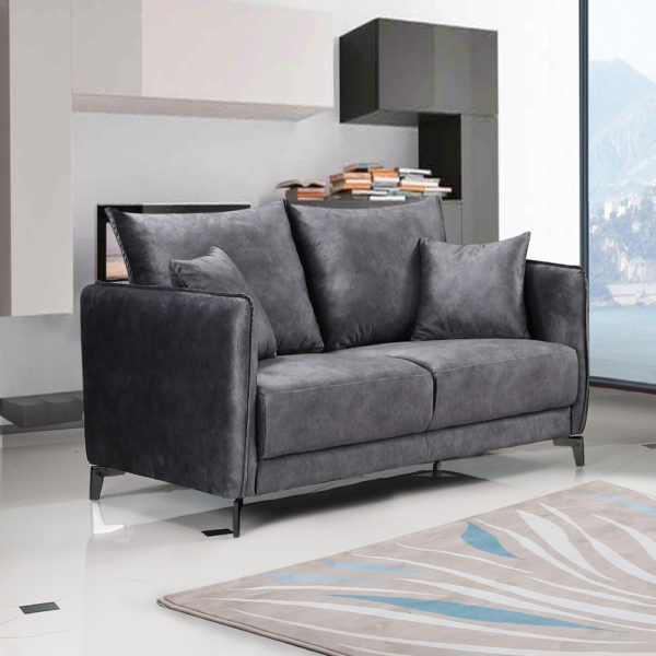 ספה תלת מושבית בעיצוב מודרני מרופדת בד רחיץ דגם קיטו-אפור