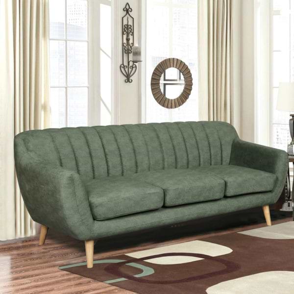 ספה תלת מושבית מעוצבת עם קפיצים מבודדים ובד רחיץ דגם פורטו - ירוק