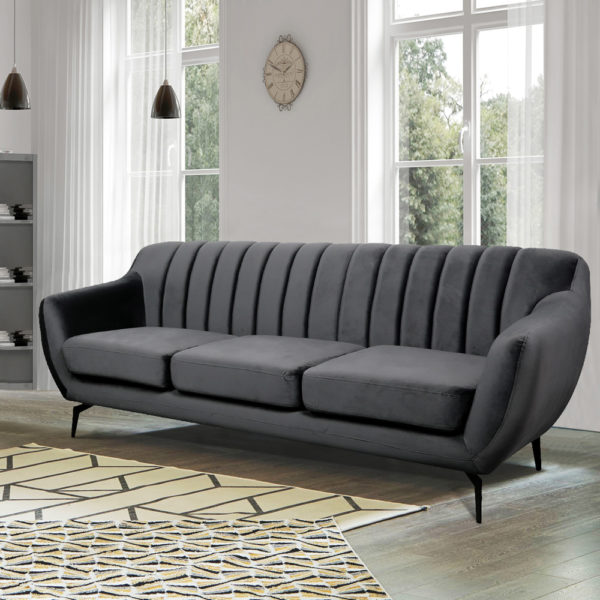 ספה תלת מושבית מעוצבת עם קפיצים מבודדים ובד רחיץ דגם פורטו - אפור