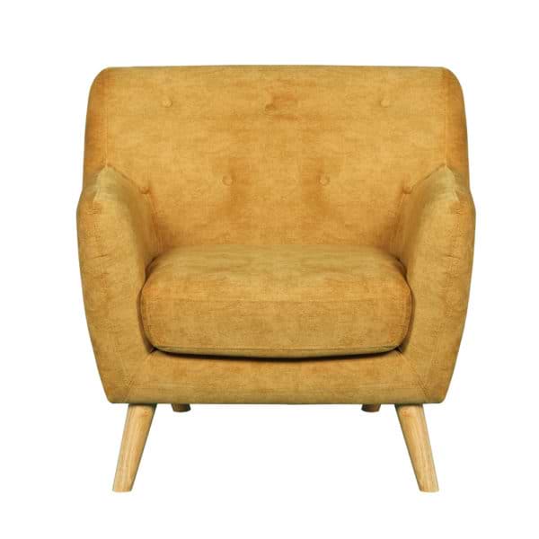 כורסא מעוצבת בעיצוב רטרו עם ריפוד בד רחיץ דגם אליס - חרדל