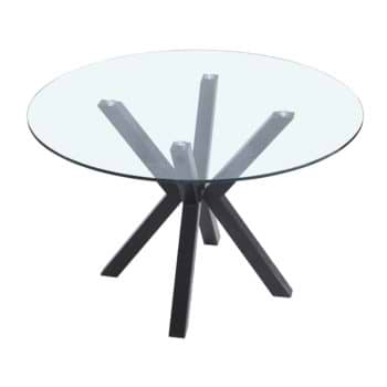 שולחן אוכל זכוכית עגול 120 ס”מ עם רגלי מתכת דגם בולוניה