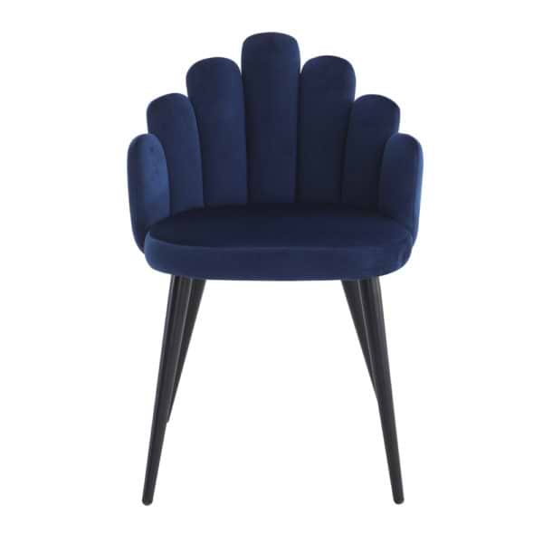 זוג כיסאות צדפה מעוצבים עם בד קטיפה ורגלי מתכת דגם דייזי - כחול