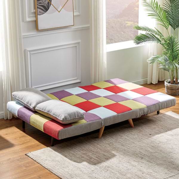 ספה נפתחת למיטה רחבה בריפוד בד צבעוני דגם קורל