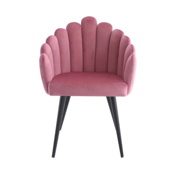 כורסא צדפה מעוצבת עם בד קטיפה ורגלי מתכת דגם פרח-ורוד