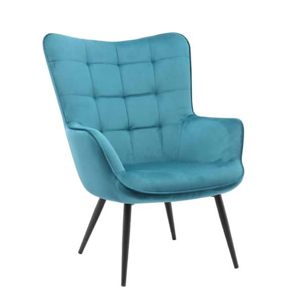 כורסא מלכותית מעוצבת עם רגלי מתכת וריפוד קטיפתי דגם בוסטון - כחול