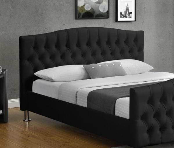 מיטה זוגית מעוצבת 140x190 בריפוד דמוי עור דגם מרי-שחור