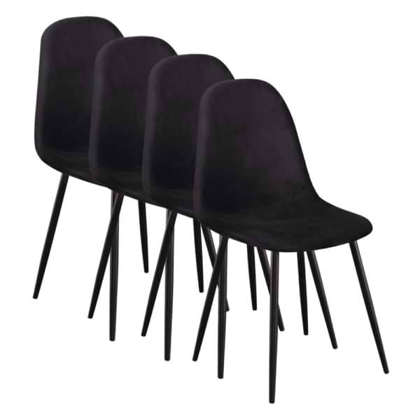 סט 4 כסאות אוכל מרופדים בד קטיפתי דגם כרמל-שחור