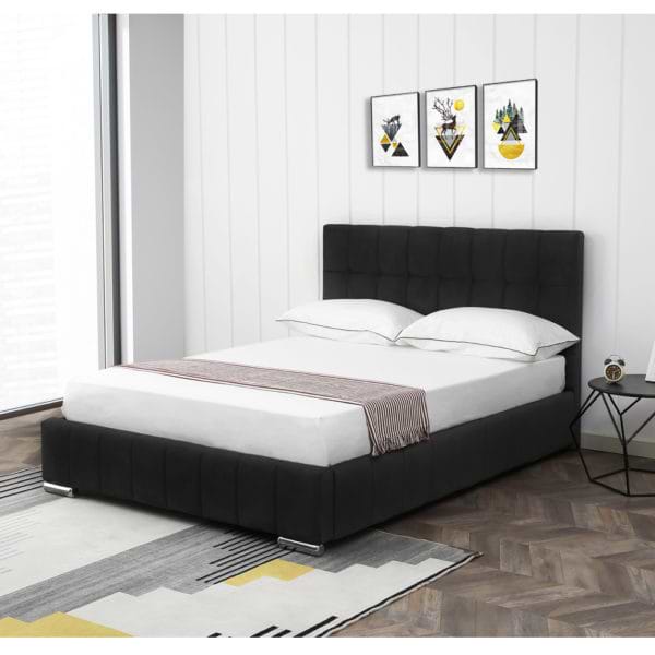 מיטה זוגית 140x190 מעוצבת ומרופדת בד קטיפתי דגם מוניק - שחור