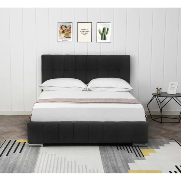 מיטה זוגית 140x190 מעוצבת ומרופדת בד קטיפתי דגם מוניק - שחור