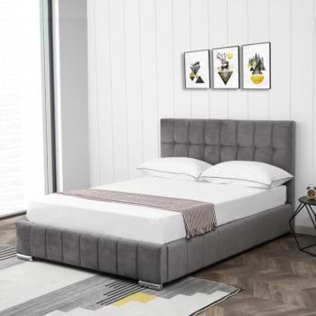 מיטה זוגית 160×200 מעוצבת ומרופדת בד קטיפתי דגם מוניק – אפור