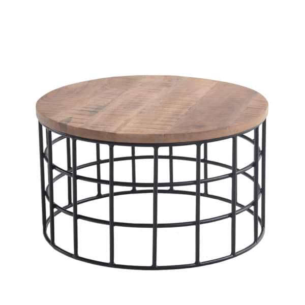 שולחן סלון עגול מעץ מלא משולב ברזל דגם מיאמי