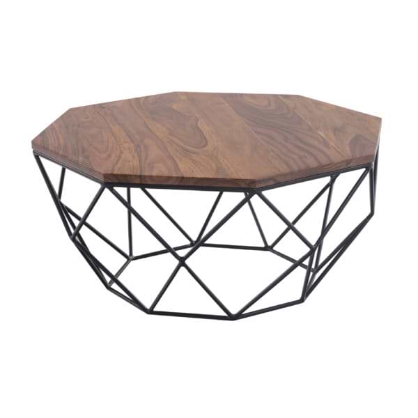 שולחן סלון מעץ מלא משולב ברזל דגם פורטלנד