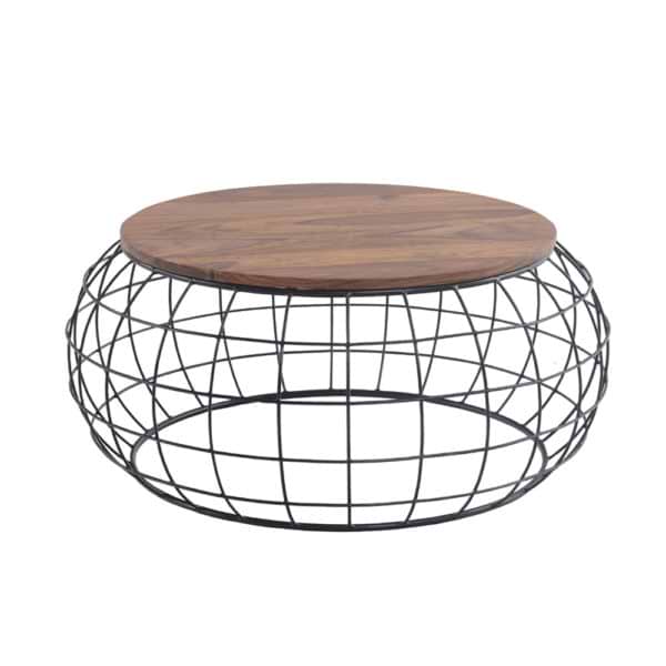 שולחן סלון עגול מעץ מלא משולב ברזל דגם שרלוט