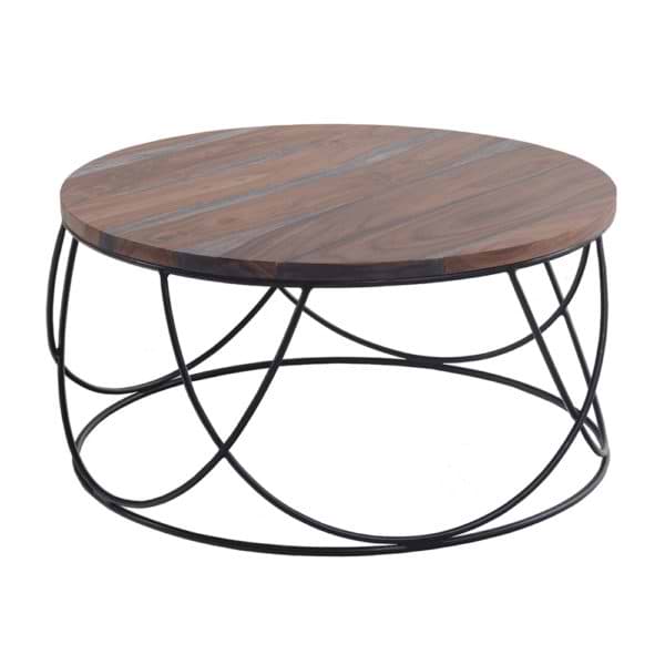 שולחן סלון עגול מעץ מלא משולב ברזל דגם טולדו
