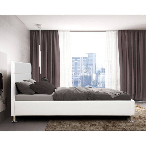 מיטת נוער רחבה ומעוצבת 120x190 בריפוד דמוי עור לבן-שמנת דגם פיזה 120