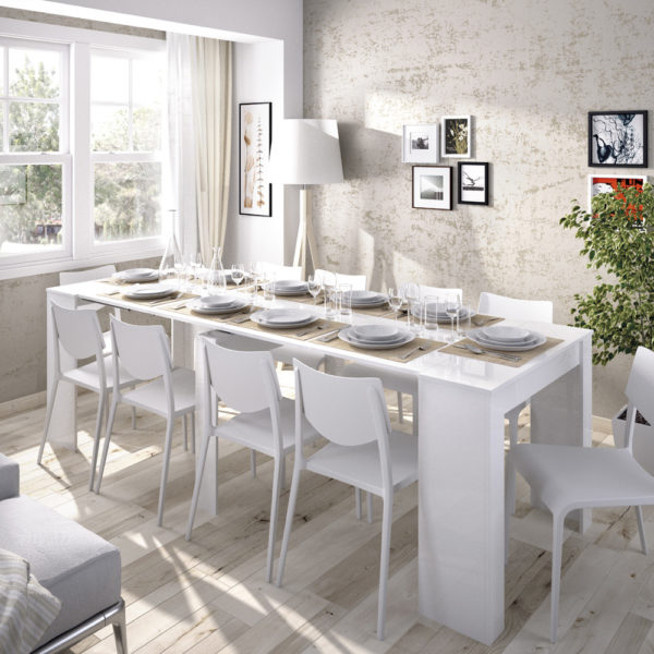 שולחן אוכל קונסולה נפתחת עם אחסון תוצרת ספרד HOME DECOR דגם קיאנו-לבן