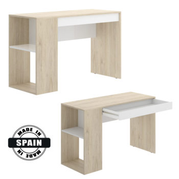 שולחן כתיבה עם תאי אחסון תוצרת ספרד דגם לאו – לבן אלון