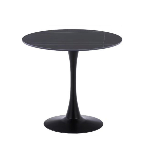 שולחן אוכל עגול עם פלטת אבן ייחודית ורגל ברזל דגם שפילד-שחור