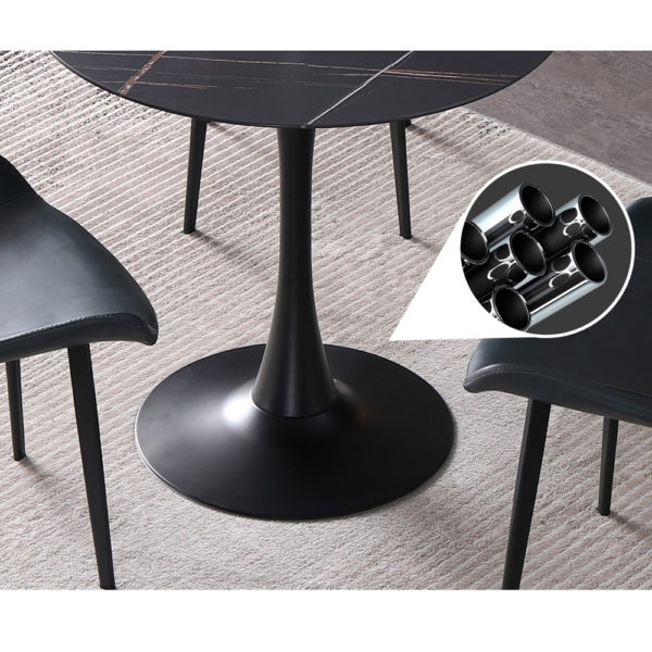 שולחן אוכל עגול עם פלטת אבן ייחודית ורגל ברזל דגם שפילד-שחור