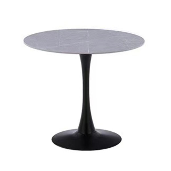 שולחן אוכל עגול עם פלטת אבן ייחודית ורגל ברזל דגם שפילד-אפור