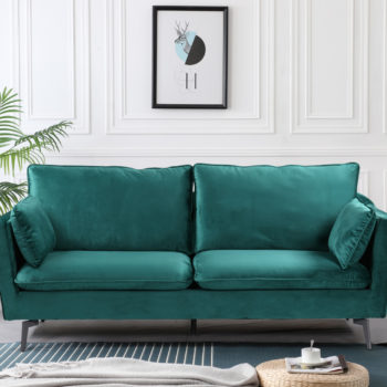 ספה תלת מושבית מעוצבת עם קפיצים מבודדים ובד קטיפה דגם רותם-ירוק