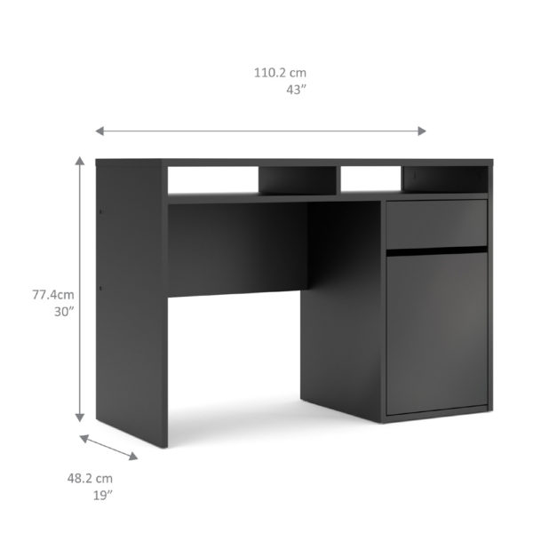 שולחן כתיבה שחור עם מגירה ותאי אחסון תוצרת דנמרק דגם מירב שחור