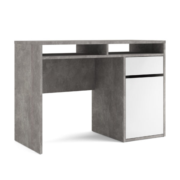 שולחן כתיבה לבן מבריק משולב בטון עם מגירה ותאי אחסון תוצרת דנמרק דגם מירב לבן-בטון