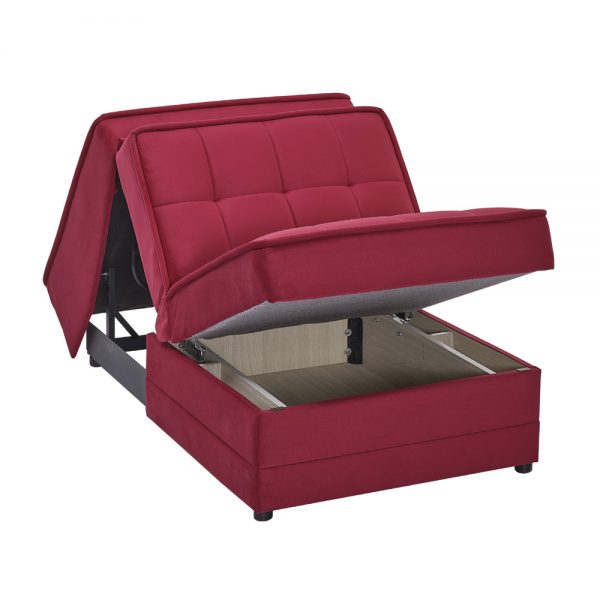 כורסא נפתחת למיטה עם ארגז מצעים דגם עמית-אדום