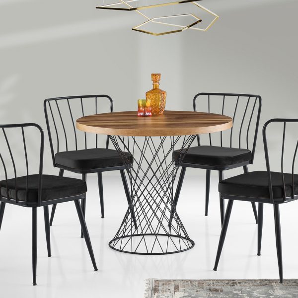 שולחן אוכל עגול מעוצב עם רגלי רשת ברזל דגם חושן