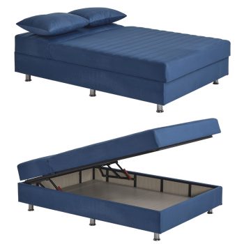 מיטה רחבה לנוער 120×190 עם מזרן עבה וארגז מצעים דגם אביב – כחול