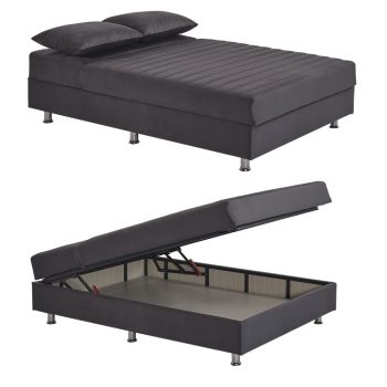 מיטה רחבה לנוער 120×190 עם מזרן עבה וארגז מצעים דגם אביב – אפור כהה