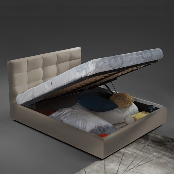 מיטה רחבה 120x190 בריפוד בד קטיפתי עם ארגז מצעים דגם בילי 120
