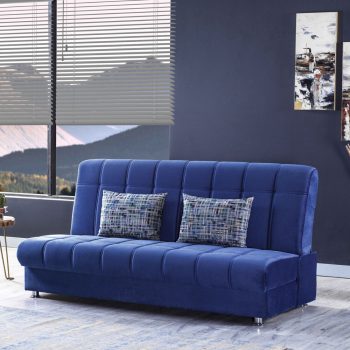 ספה מעוצבת נפתחת למיטה רחבה עם ארגז מצעים דגם קרלו – כחול