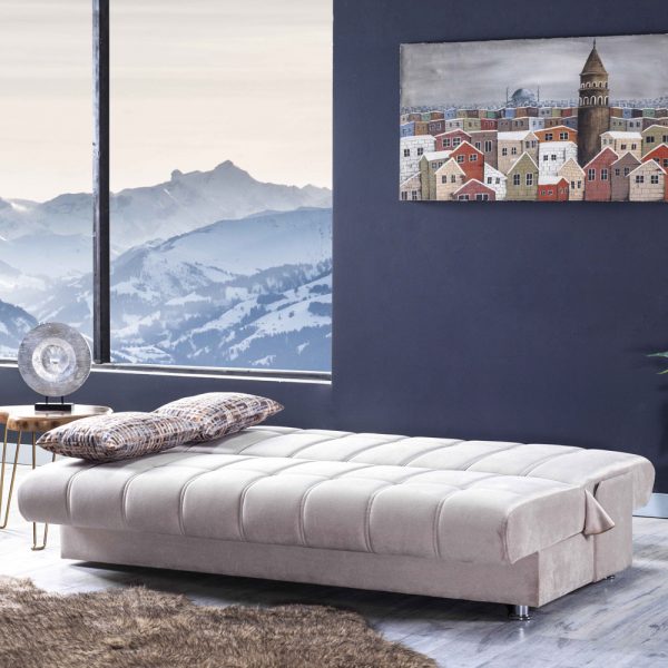 ספה מעוצבת נפתחת למיטה רחבה עם ארגז מצעים דגם קרלו - כחול
