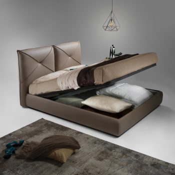 מיטה זוגית XL יוקרתית 180×200 בריפוד דמוי עור עם ארגז מצעים דגם מירן 180