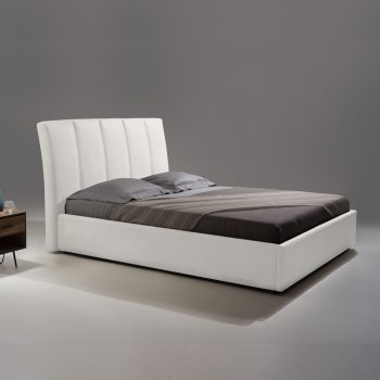 מיטה זוגית יוקרתית 140×190 בריפוד דמוי עור לבן עם ארגז מצעים דגם שירז 140