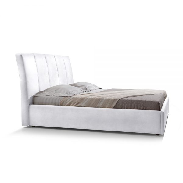 מיטה רחבה 120x190 בריפוד דמוי עור לבן עם ארגז מצעים דגם שירז 120
