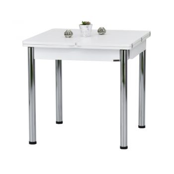 שולחן אוכל נפתח 80-160 ס”מ עם רגלי מתכת דגם פורת – לבן