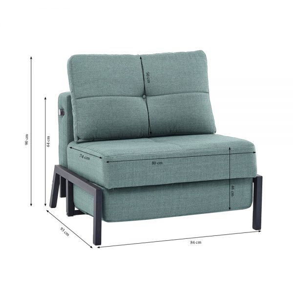 כורסא נפתחת למיטה עם רגלי ברזל דגם ימית-ירוק