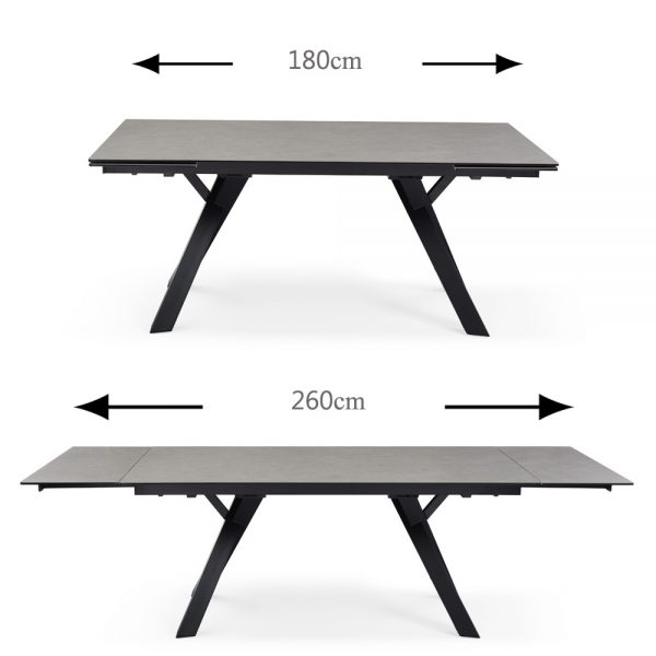 שולחן אוכל קרמיקה מפואר באורך 1.8 מ' נפתח ל- 2.6 מ' עם רגלי מתכת דגם קורדובה