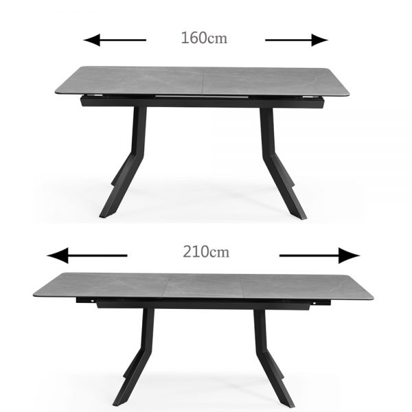 שולחן אוכל קרמיקה מפואר באורך 1.6 מ' נפתח ל- 2.1 מ' עם רגלי מתכת דגם סרגוסה